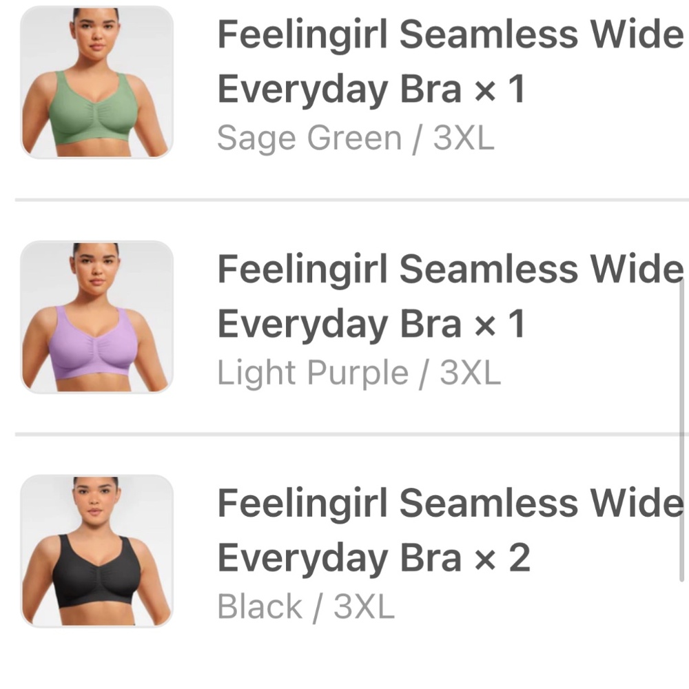 3 Feelingirl seamless wide strap everyday bras 3X, new in pack, retail $24 each